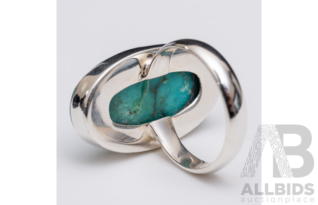 NEW - Sterling Silver Turquoise Cabochon Ring, Size P, 8.33 Grams