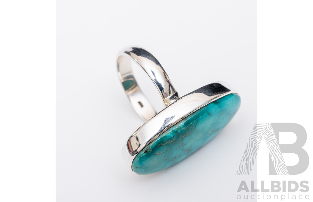 NEW - Sterling Silver Turquoise Cabochon Ring, Size P, 8.33 Grams