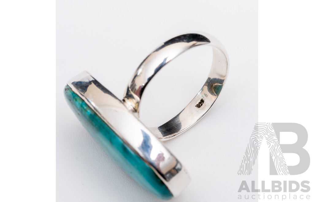 NEW - Sterling Silver Turquoise Cabochon Ring, Size P,  8.33 Grams