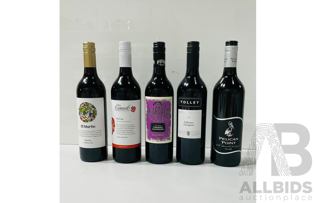 Collection of Five Red Wines Including St Martin Shiraz, McArthur Park Cabernet Sauvignon and More
