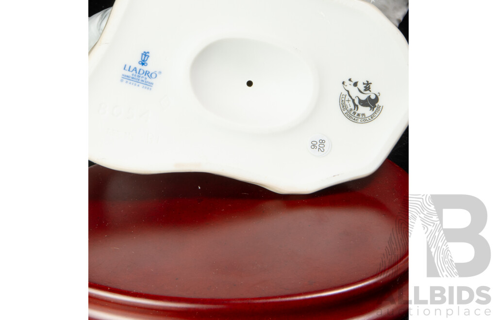 Lladro Chinese Zodiac Collection Porcelain Boar Figure with Stand in Original Box