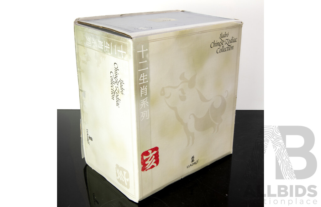 Lladro Chinese Zodiac Collection Porcelain Boar Figure with Stand in Original Box