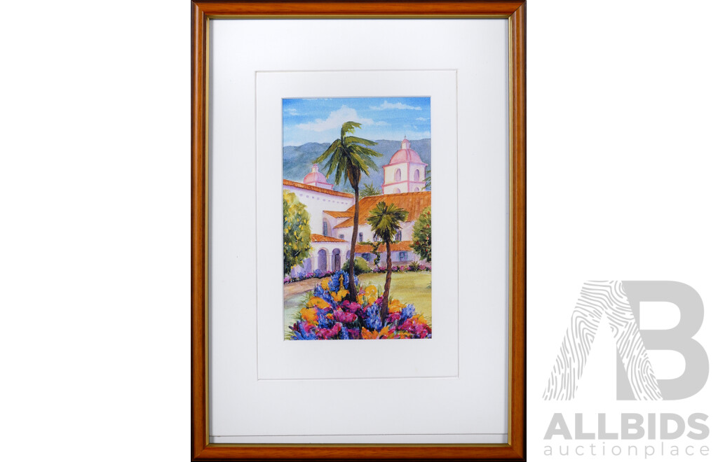 Artist Unknown, Spanish Villa with Palms, Watercolour, 45 x 33 cm (frame)