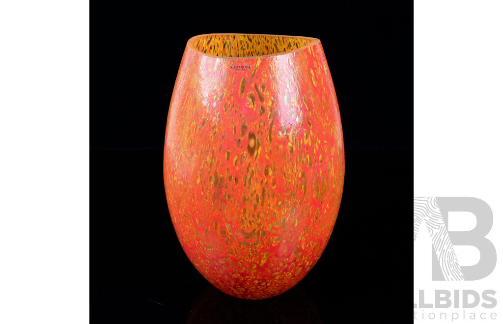 Fantastic Swedish Kosta Boda Orange Glass Vase with Original Label
