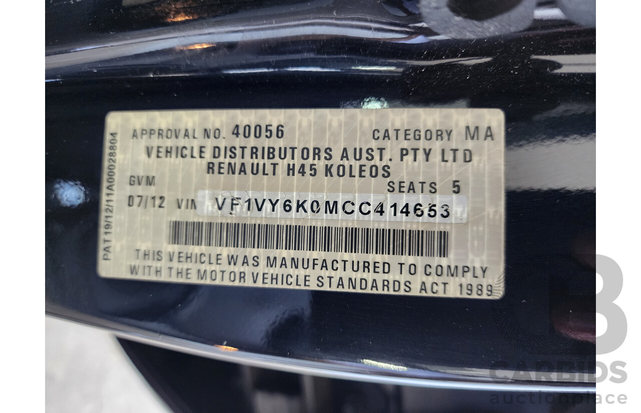 7/2012 Renault Koleos Dynamique (4x4) H45 PHASE II 4d Wagon Black 2.0L