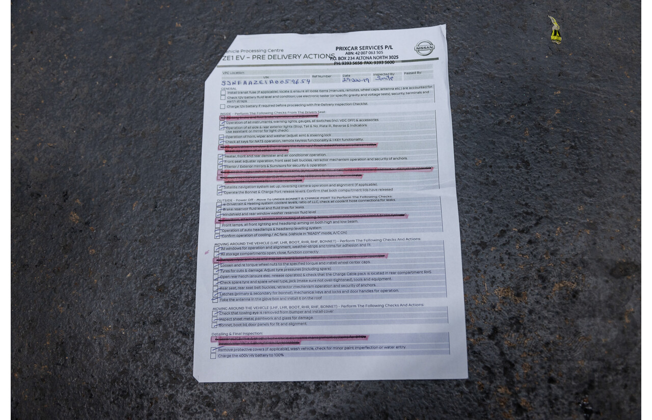 06/2019 Nissan Leaf ZE1 4d Hatchback Ivory Pearl White Dedicated Electric EV 110kw