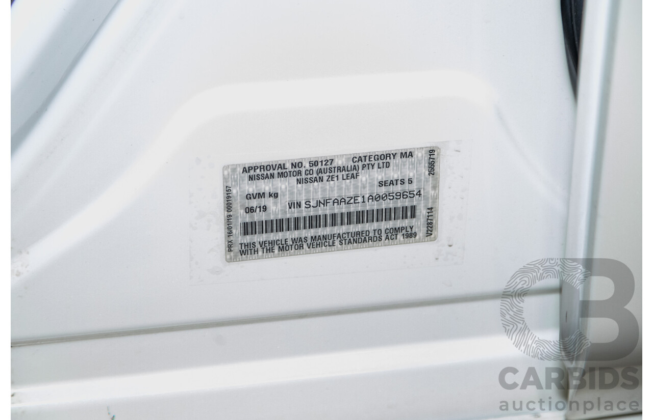 06/2019 Nissan Leaf ZE1 4d Hatchback Ivory Pearl White Dedicated Electric EV 110kw