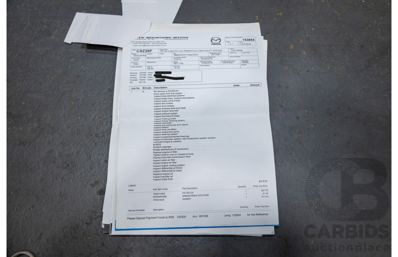 3/2015 Mazda BT50 XTR (4x4) MY15 Freestyle Utility White Turbo Diesel 3.2L