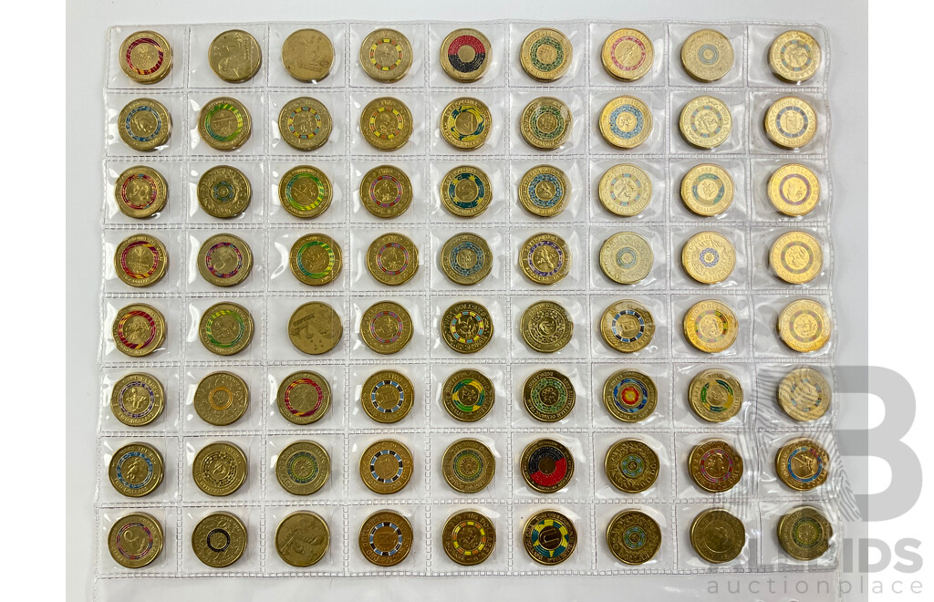 Seventy Two Australian Commemorative Two Dollar Coins Including 2021 Aboriginal Flag, 2016 Fifty Years Decimal Currency and More