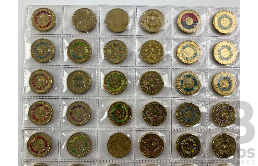 Seventy Two Australian Commemorative Two Dollar Coins Including 2021 Aboriginal Flag, 2016 Fifty Years Decimal Currency and More