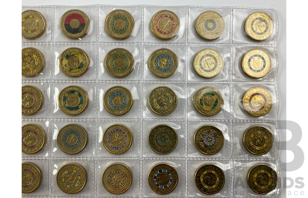 Seventy Two Australian Commemorative Two Dollar Coins Including 2021 Aboriginal Flag, 2016 Fifty Years Decimal Currency and More