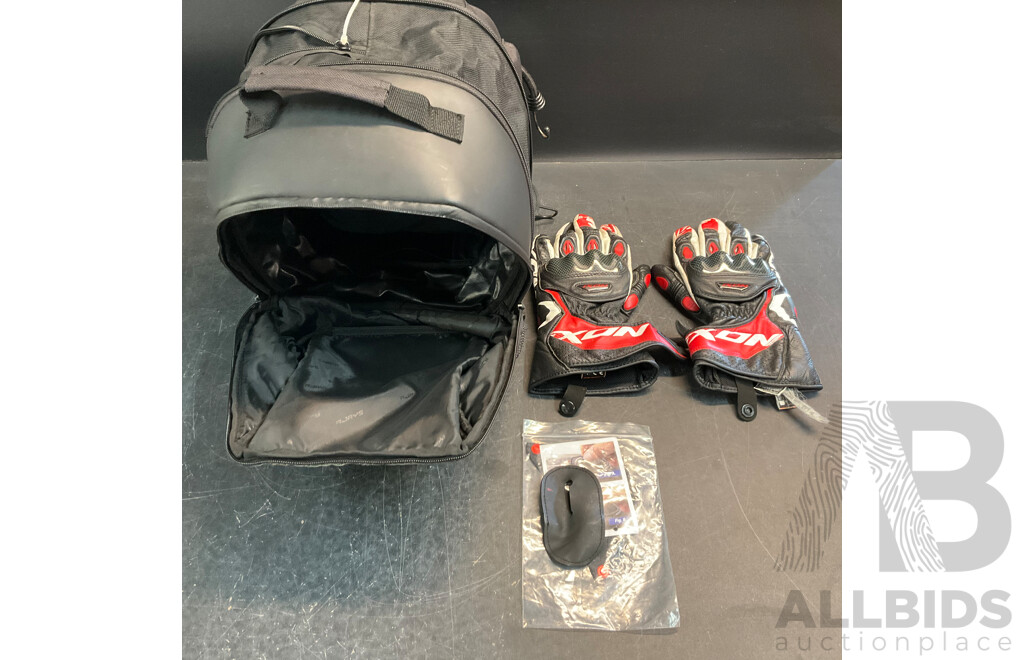 AJAY'S Sportsbike Seat Bag & IXON Motorcycle Bike Gloves (Size L)