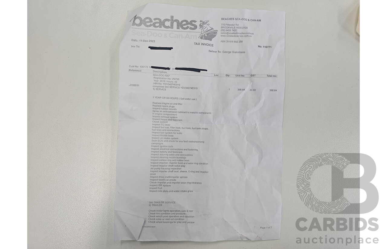 2019 Sea-Doo RXP-X 300 RS with Trailer - Supercharged 300HP