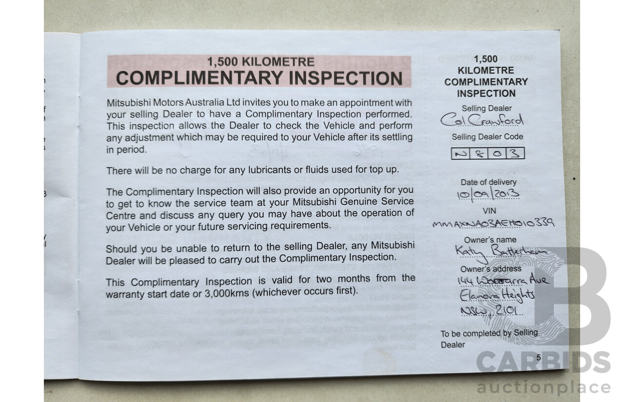 7/2013 Mitsubishi Mirage ES LA 5d Hatchback Red 1.2L