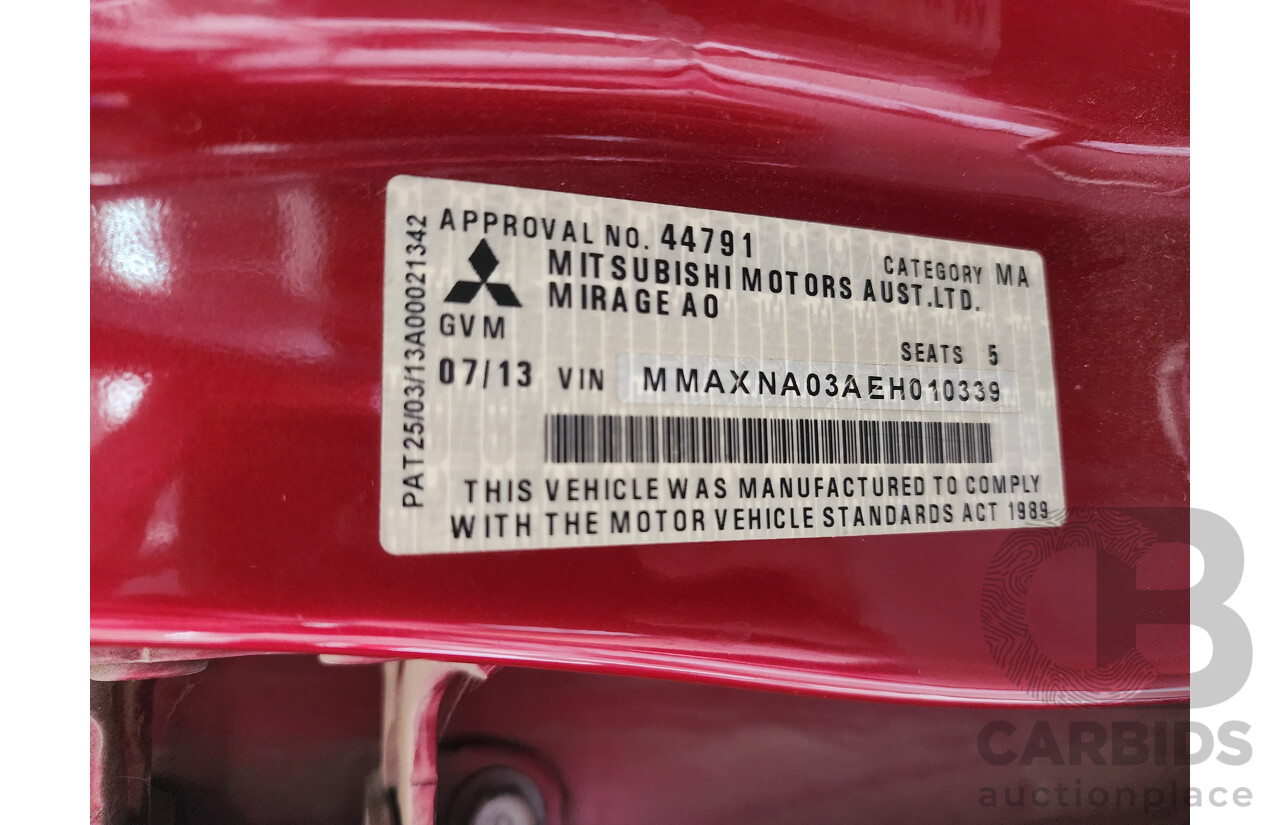 7/2013 Mitsubishi Mirage ES LA 5d Hatchback Red 1.2L