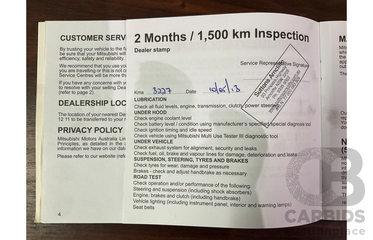 1/2013 Mitsubishi Lancer LX CJ MY13 4d Sedan Red Metallic 2.0L