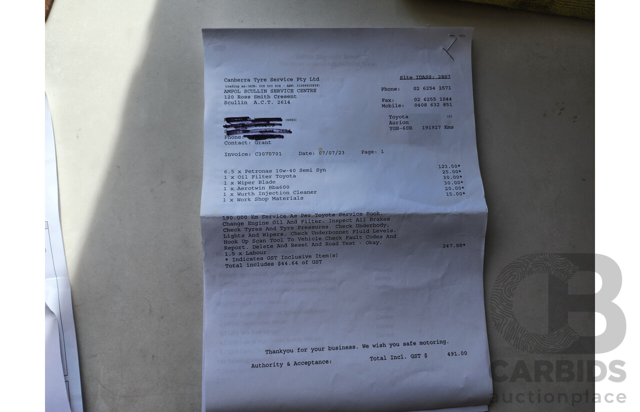 5/2007 Toyota Aurion AT-X GSV40R 4d Sedan Gold 3.5L