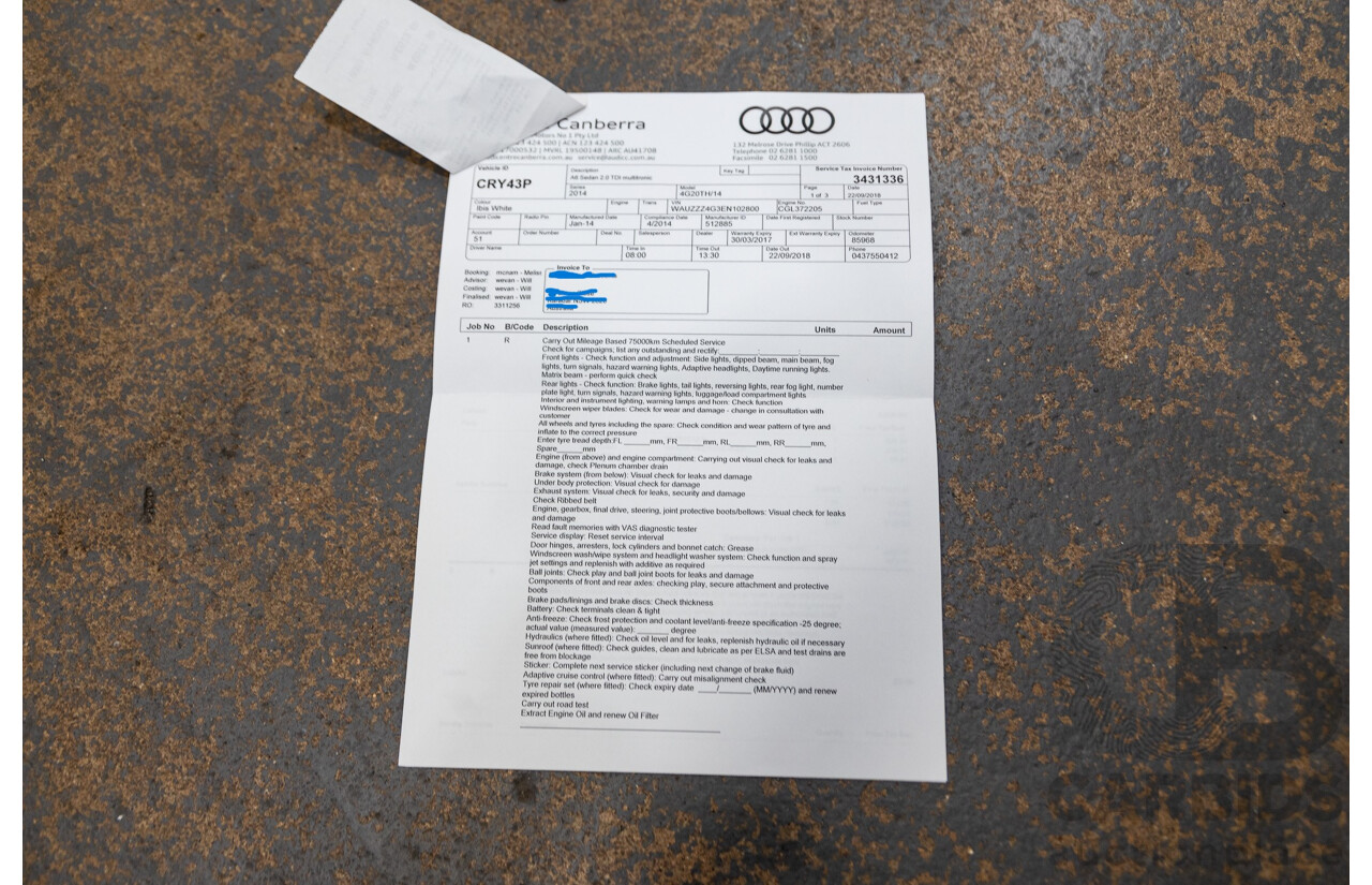 3/2014 Audi A6 2.0 TDI 4GL MY14 4d Sedan Ibis White 2.0L - Turbo Diesel