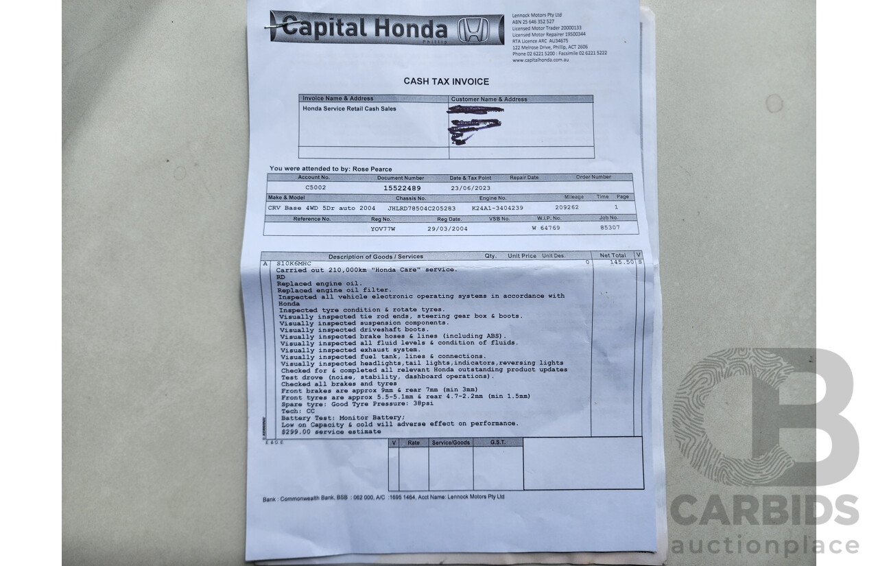 2/2004 Honda CRV (4x4) MY04 4d Wagon Black 2.4L