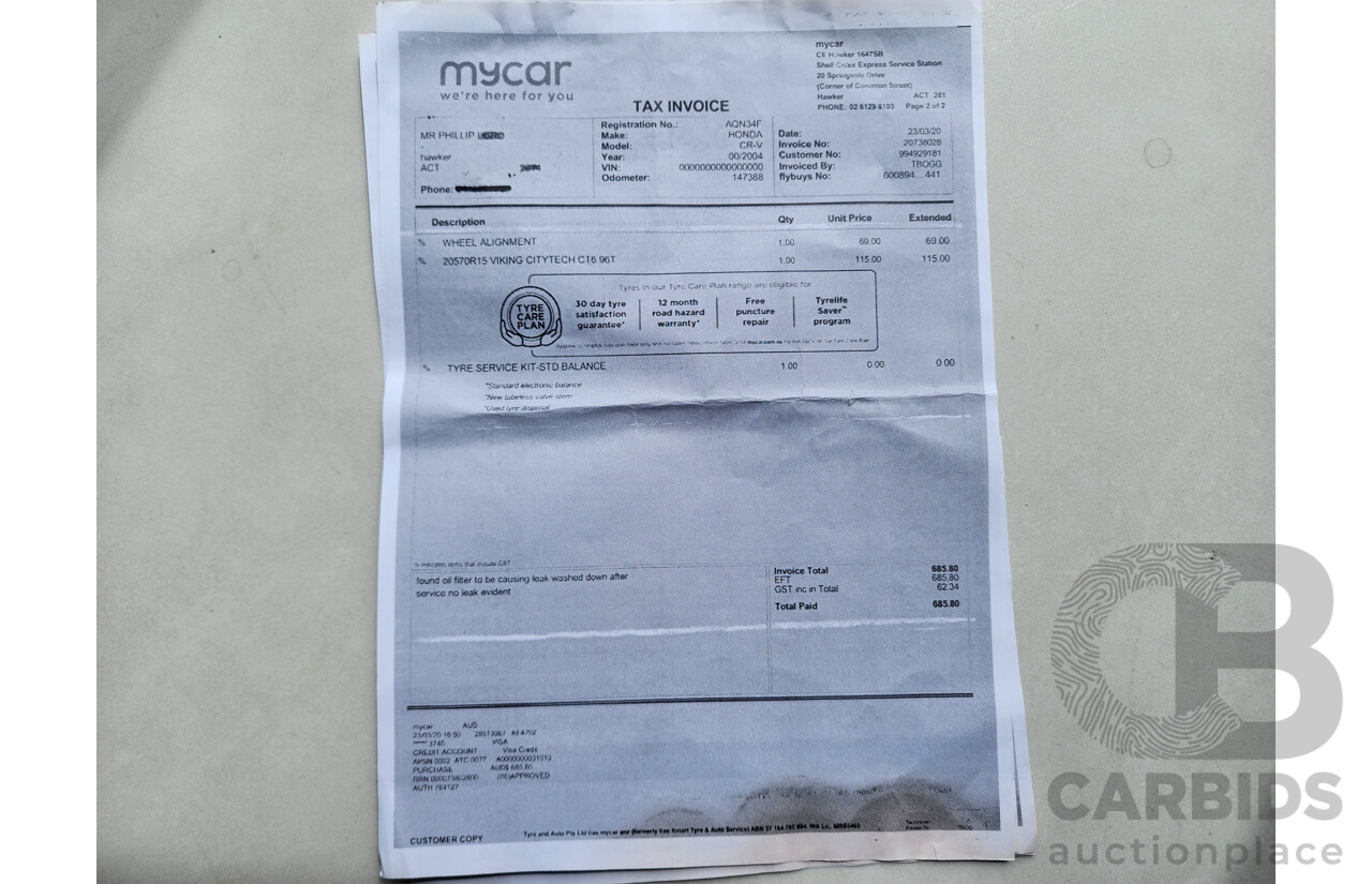 2/2004 Honda CRV (4x4) MY04 4d Wagon Black 2.4L