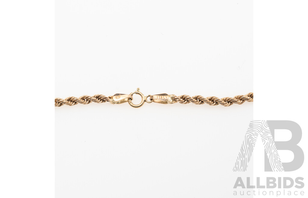 9ct (2) Vintage Rope Link Necklaces, 75/50cm & Matching Bracelet, 20cm, 11.85 Grams