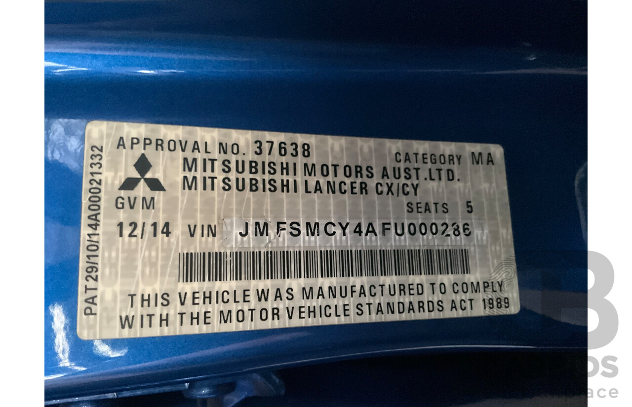 12/2014 Mitsubishi Lancer Ralliart CJ MY15 4d Sedan Lightning Blue Pearl Turbo 2.0L