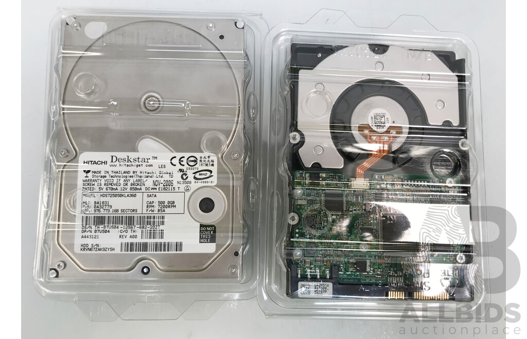 Hitachi Deskstar 500GB 7.2K SATA 3.5-Inch Hard Drives - Lot of 6