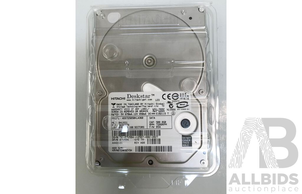 Hitachi Deskstar 500GB 7.2K SATA 3.5-Inch Hard Drives - Lot of 6
