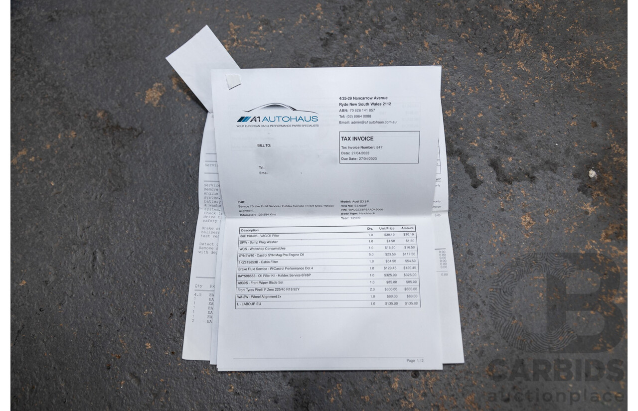 11/2009 Audi S3 Quattro (AWD) 8P 3d Hatchback Phantom Black Turbo 2.0L