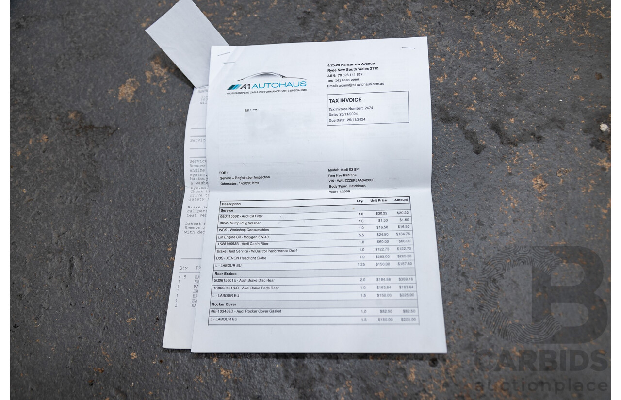 11/2009 Audi S3 Quattro (AWD) 8P 3d Hatchback Phantom Black Turbo 2.0L