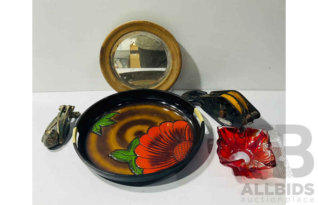 Collection of Vintage and Other Decorator Items,s Including Small Art Glass Bowl, Cast Iron Bat Door Knocker and More