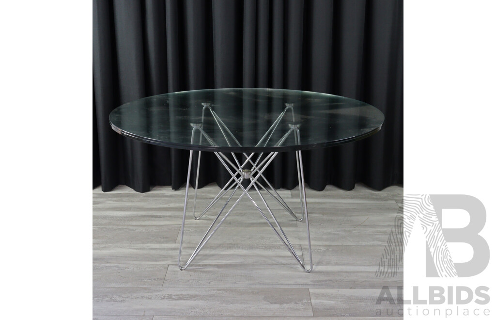 Modern Round Glass Top Table with Tubular Metal Base
