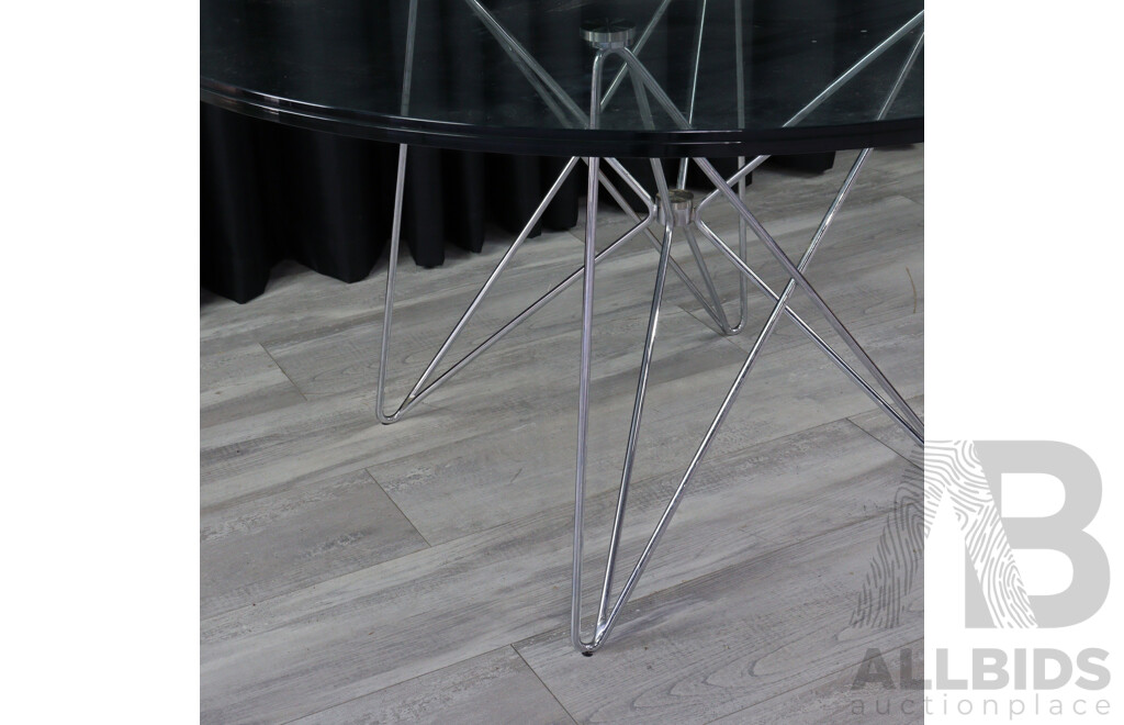 Modern Round Glass Top Table with Tubular Metal Base