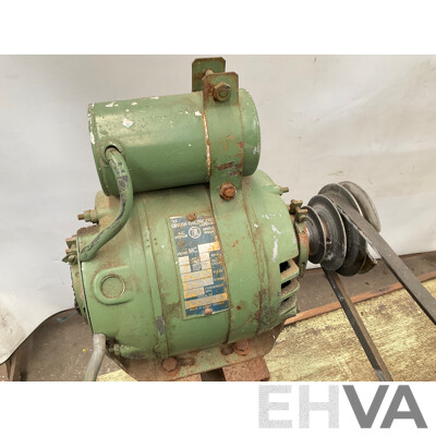 Antique Patrick Steel Lathe on Steel Bench with Various Cutting Tools, Chucks, Drill Bits and Micrometer