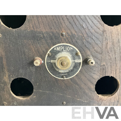 Vintage Phillips Shortwave/AM Valve Radio with Walnut Veneer and Antique Art Deco Amplion Mantle Cone Speaker