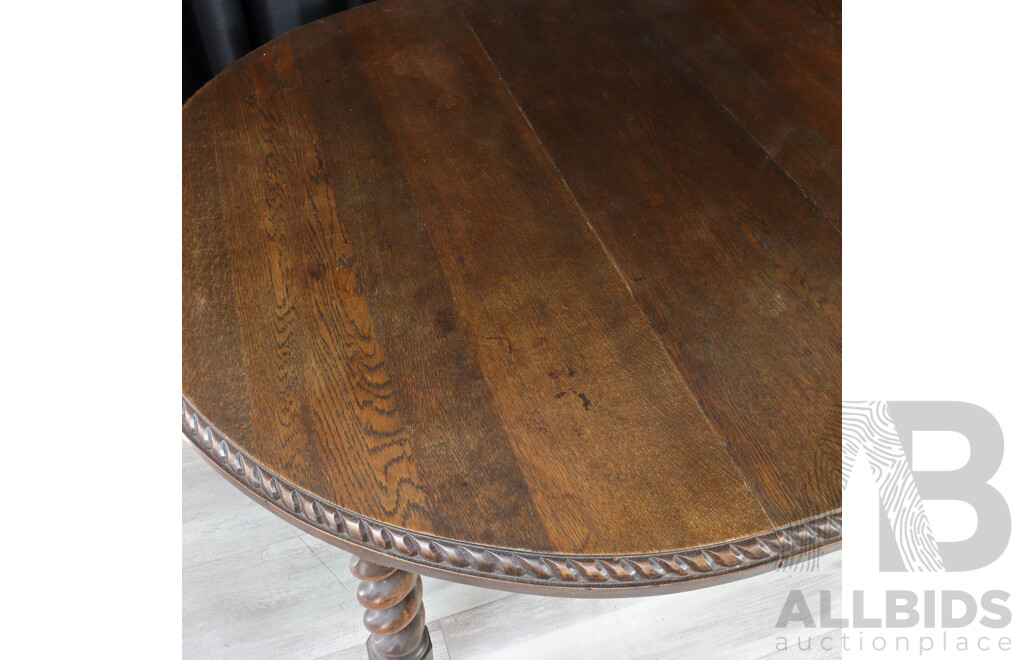 Vintage Oak Jacobean Extension Table with Barley Twist Legs
