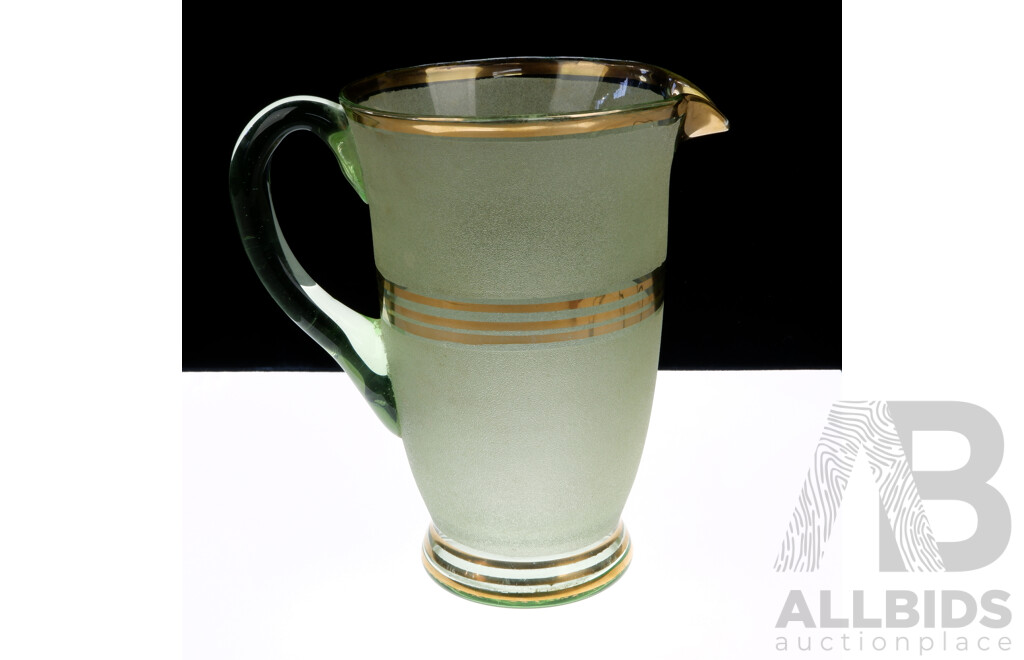 Mid Century Frosted Uranium Jug with Gilt Lines