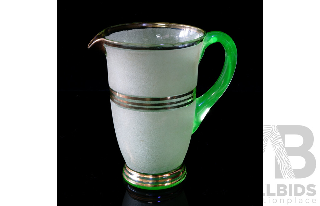 Mid Century Frosted Uranium Jug with Gilt Lines