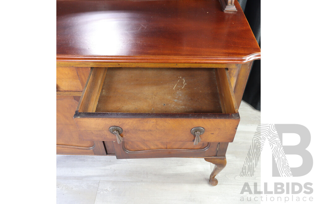 Antique Mirror Back Sideboard with Beveled Glass and Cabriole Legs