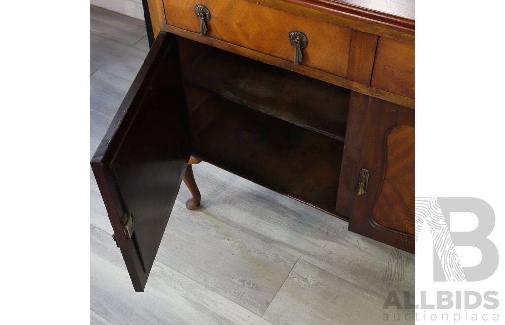 Antique Mirror Back Sideboard with Beveled Glass and Cabriole Legs