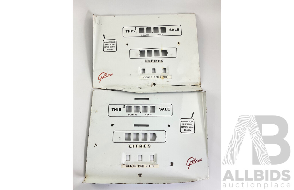Two 1950's Gilbarco Enamelled Salesmaker Petrol Bowser Faces