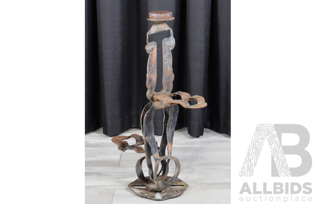 Mid Century Brutalist Metal Pot Plant Stand