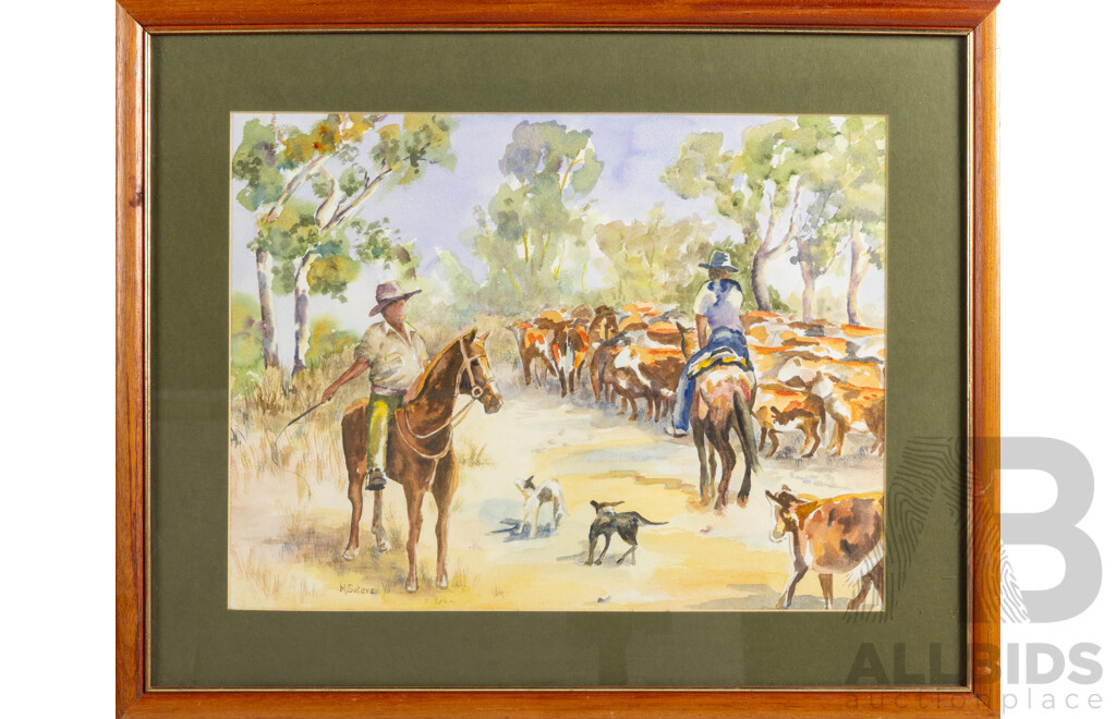 M. Suters, (20th Century), the Long Paddock, Original Vintage Watercolour, 44 x 54 cm (frame)