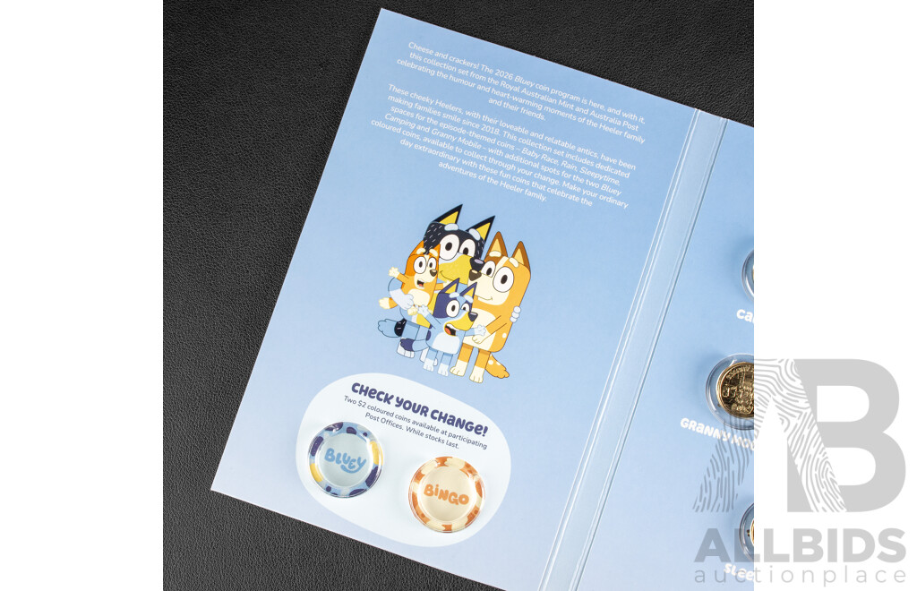 Australian RAM 2026 Five Two Dollar Coin Set, Bluey Sleepy Time, Camping, Granny Mobile, Baby Race, Rain