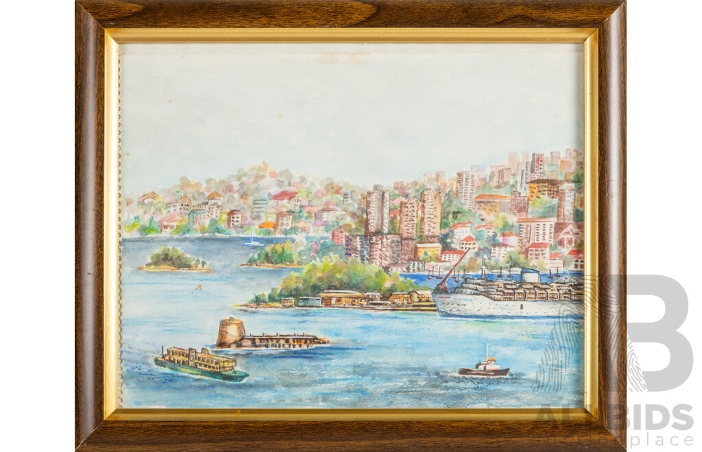 Artist Unknown, (20th Century), Where the City Meets the Sea, Nice Vintage Watercolour on Paper, 29H x 35W cm (frame)