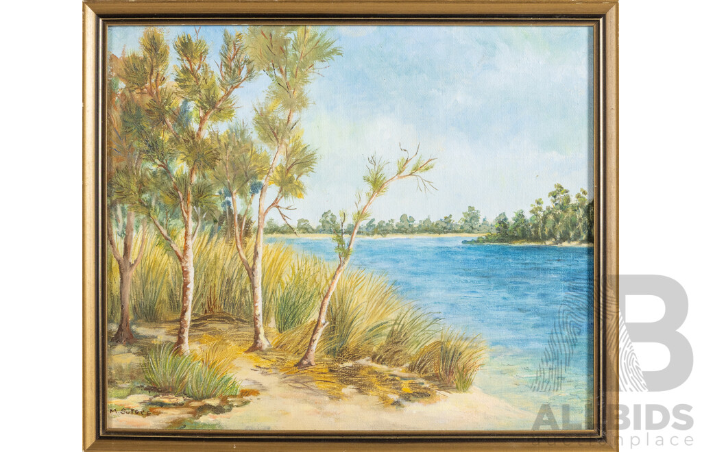 M.Suters, (20th Century), Sand Mining, Hawks Nest & Myall River, Pair of Original Vintage Ink & Watercolour and Oil on Board, 37H x 44W cm (larger frame) (2)
