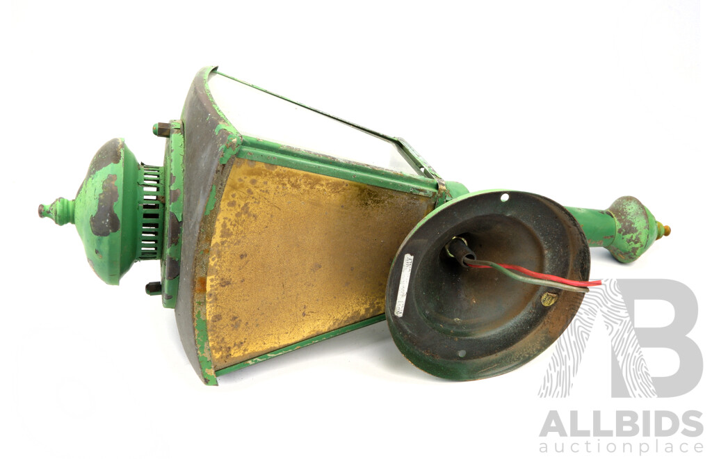 Three Vintage Outdoor Carbide Style Wall Lamps with Beveled Glass