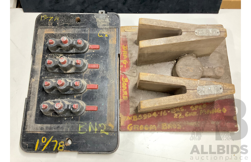 Vintage Timber and Aluminium Casting  Molds Including PMG Stay Rods and Construction Bucket Teeth