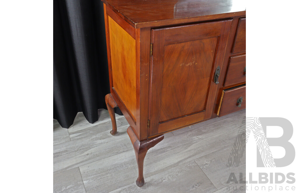 Vintage Three Drawer Sideboard with Beveled Edged Mirror and Cabriole Legs