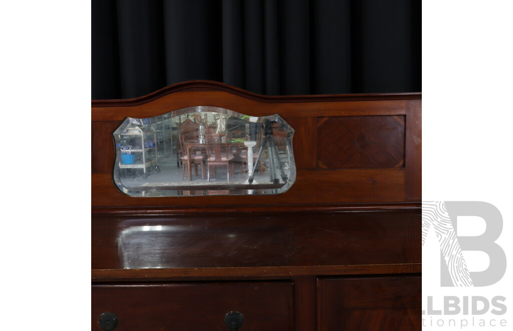 Vintage Three Drawer Sideboard with Beveled Edged Mirror and Cabriole Legs
